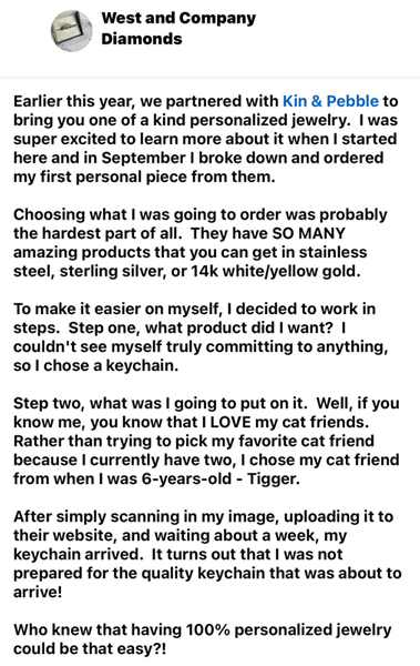 Kin&Pebble jewelry testimonial