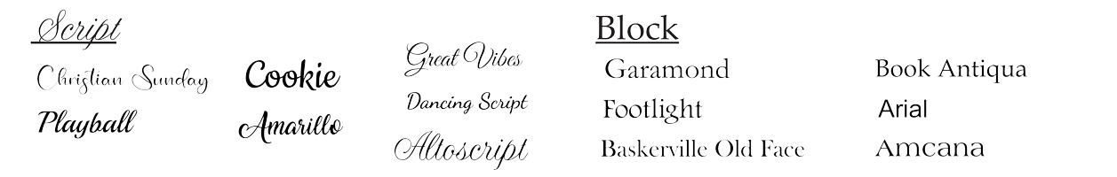 jewelry and urn font options